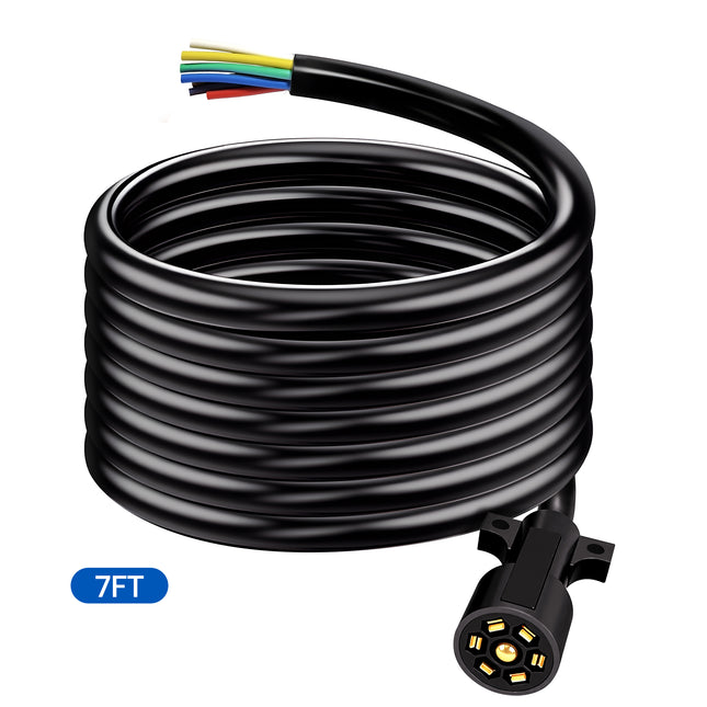 Dylux Heavy-Duty 7-Way Inline Trailer Cord – Bare Wire End (3FT, 4FT, 5FT, 6FT, 7FT, 8FT)