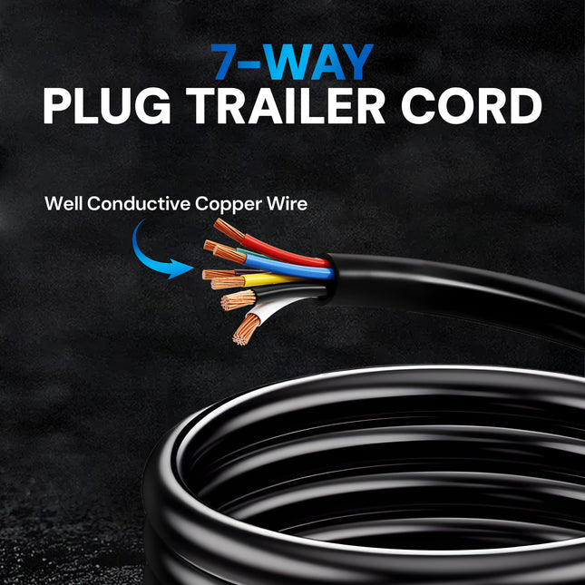 Dylux Heavy-Duty 7-Way Inline Trailer Cord – Bare Wire End (3FT, 4FT, 5FT, 6FT, 7FT, 8FT)